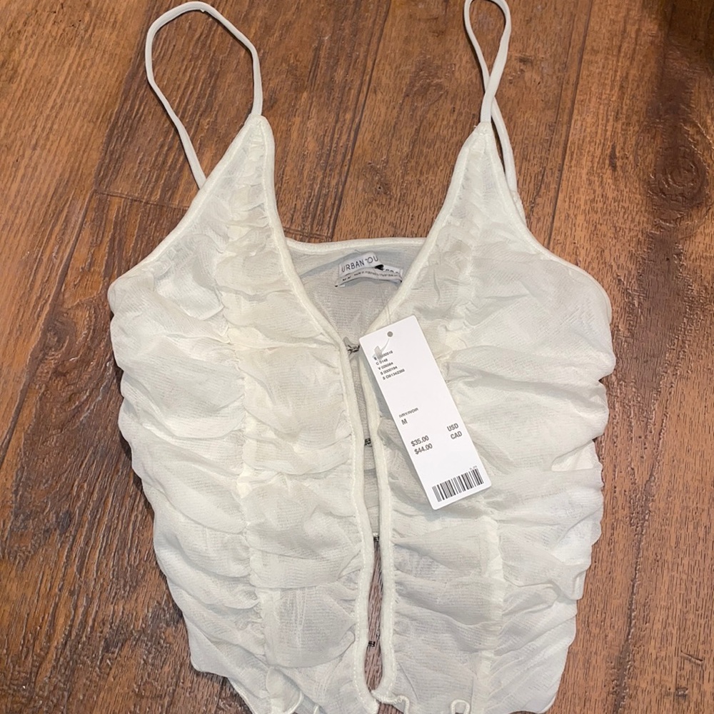 Ruffle White Cropped Tank